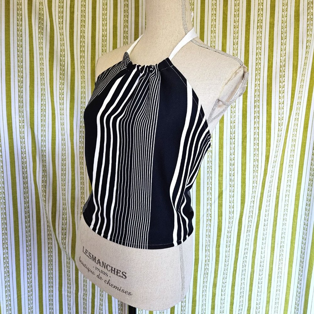 Size M Retro Blue White Striped Halter Top NEW - Picture 3 of 7